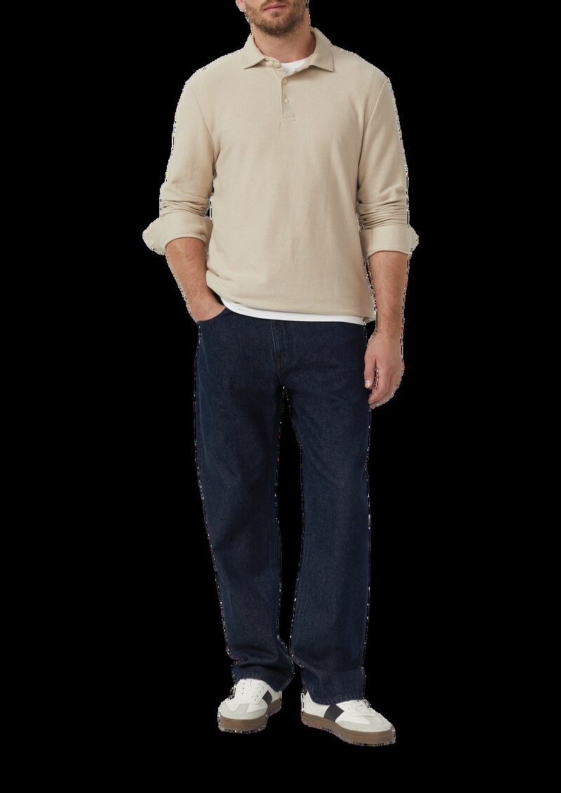 Weiches Langarm-Poloshirt aus strukturiertem Jacquard