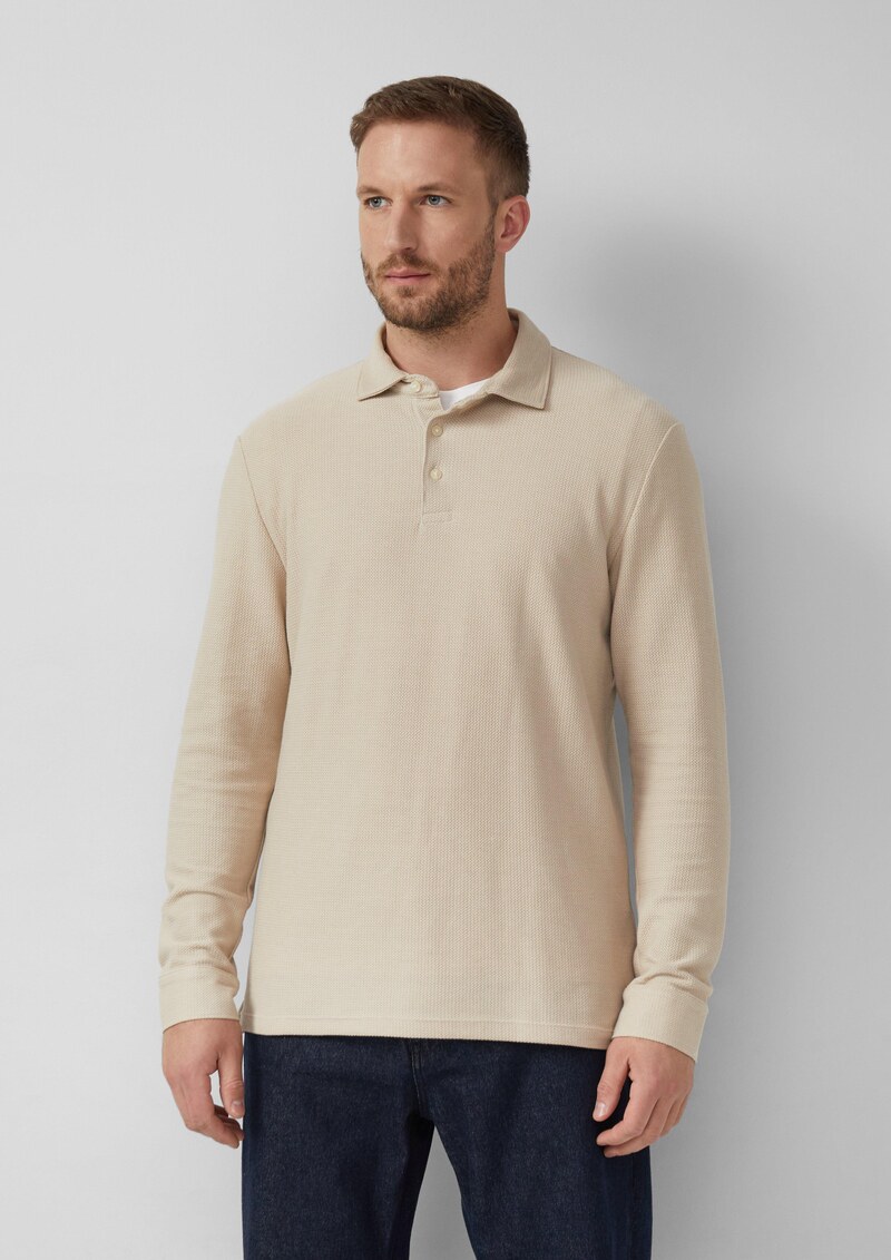 Weiches Langarm-Poloshirt aus strukturiertem Jacquard