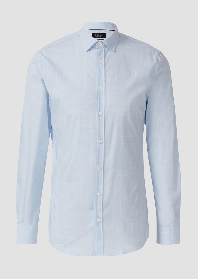 Tailored Fit: Fein kariertes Langarmhemd aus Baumwollstretch
