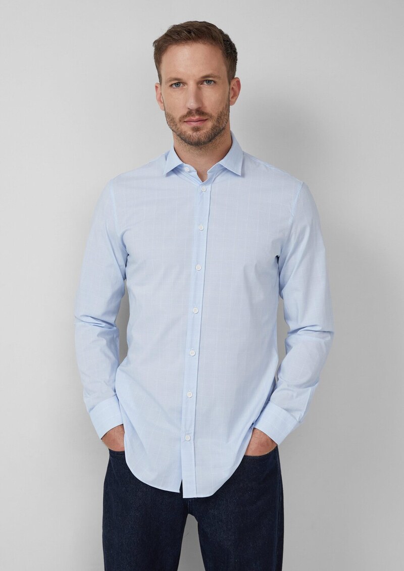 Tailored Fit: Fein kariertes Langarmhemd aus Baumwollstretch