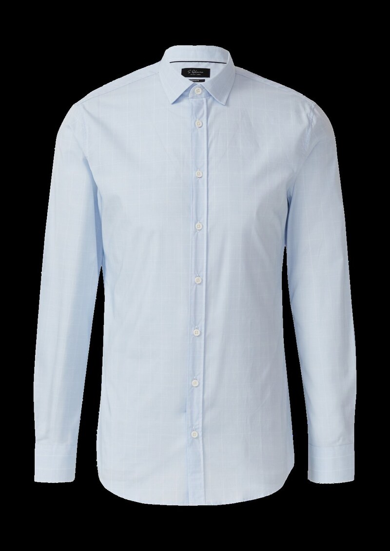 Tailored Fit: Fein kariertes Langarmhemd aus Baumwollstretch