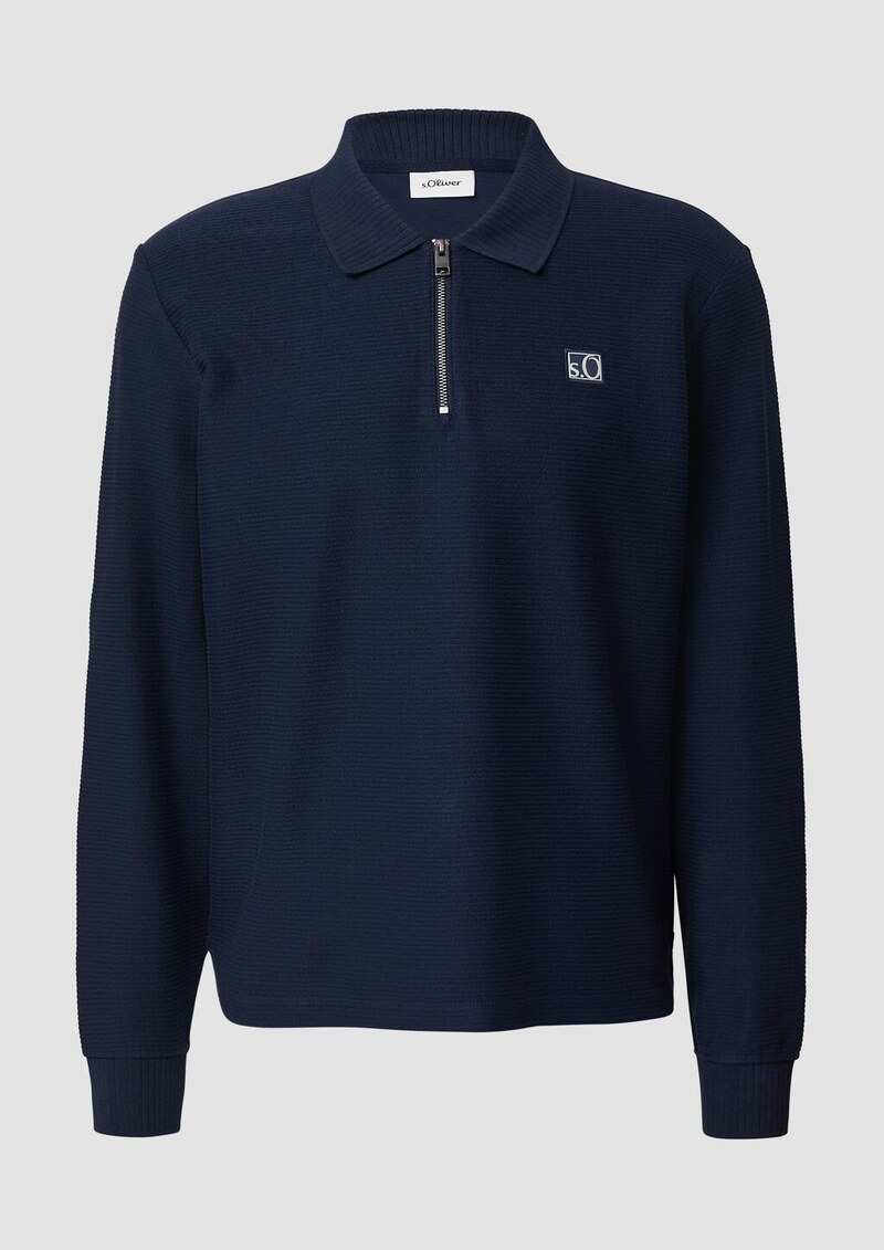 Leichtes Baumwoll-Sweatshirt mit Struktur und Polokragen