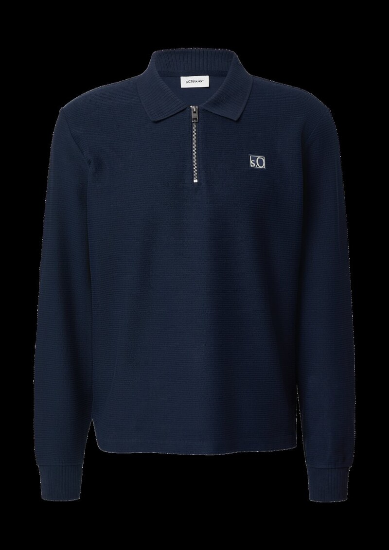 Leichtes Baumwoll-Sweatshirt mit Struktur und Polokragen