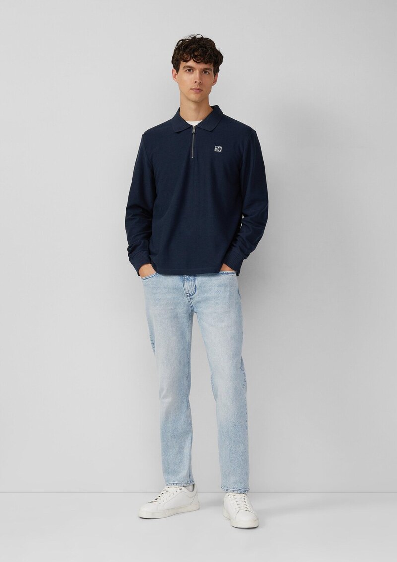 Leichtes Baumwoll-Sweatshirt mit Struktur und Polokragen