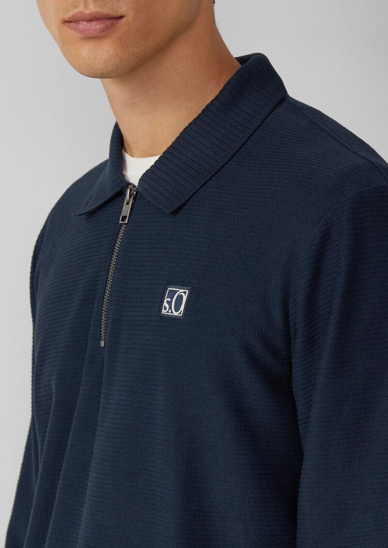 Leichtes Baumwoll-Sweatshirt mit Struktur und Polokragen