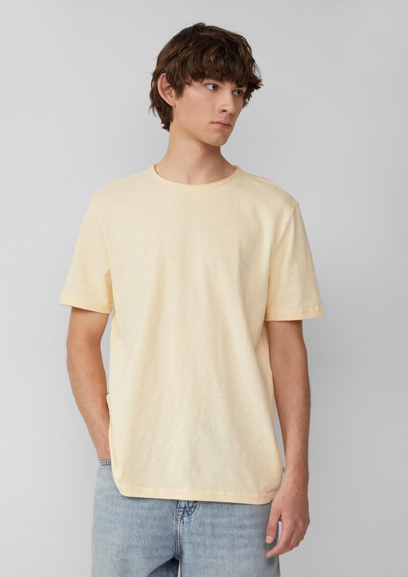 Baumwollshirt mit Rollkante und Flammgarnstruktur