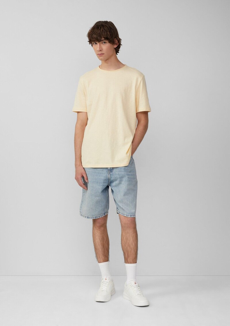 Baumwollshirt mit Rollkante und Flammgarnstruktur