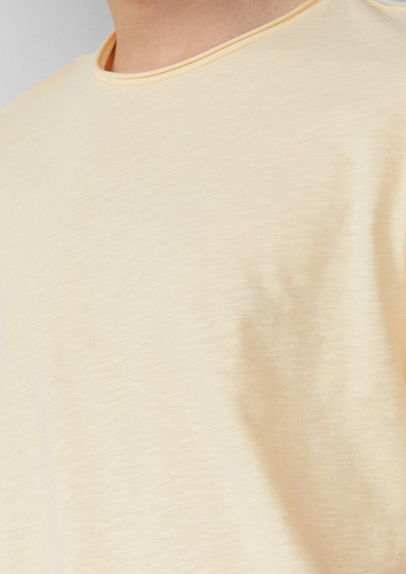 Baumwollshirt mit Rollkante und Flammgarnstruktur