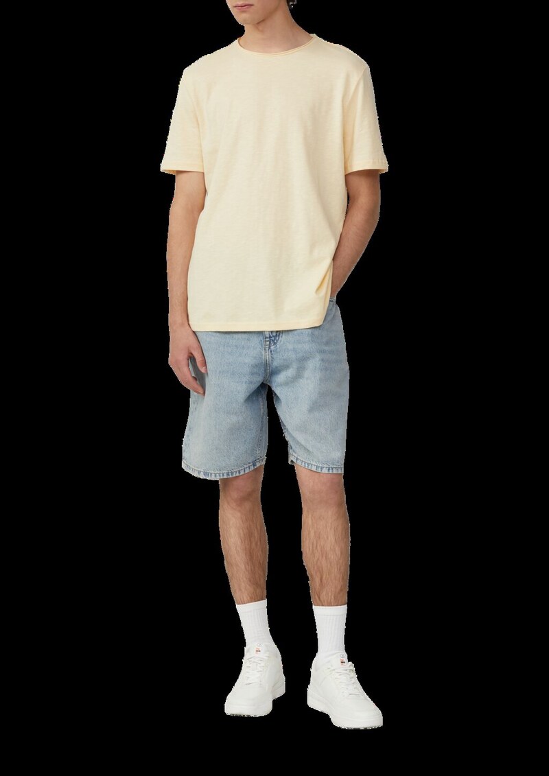 Baumwollshirt mit Rollkante und Flammgarnstruktur