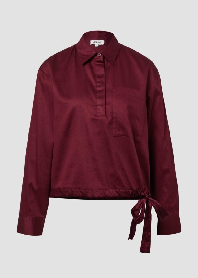 Baumwollsatin-Bluse mit Bindedetail am Saum