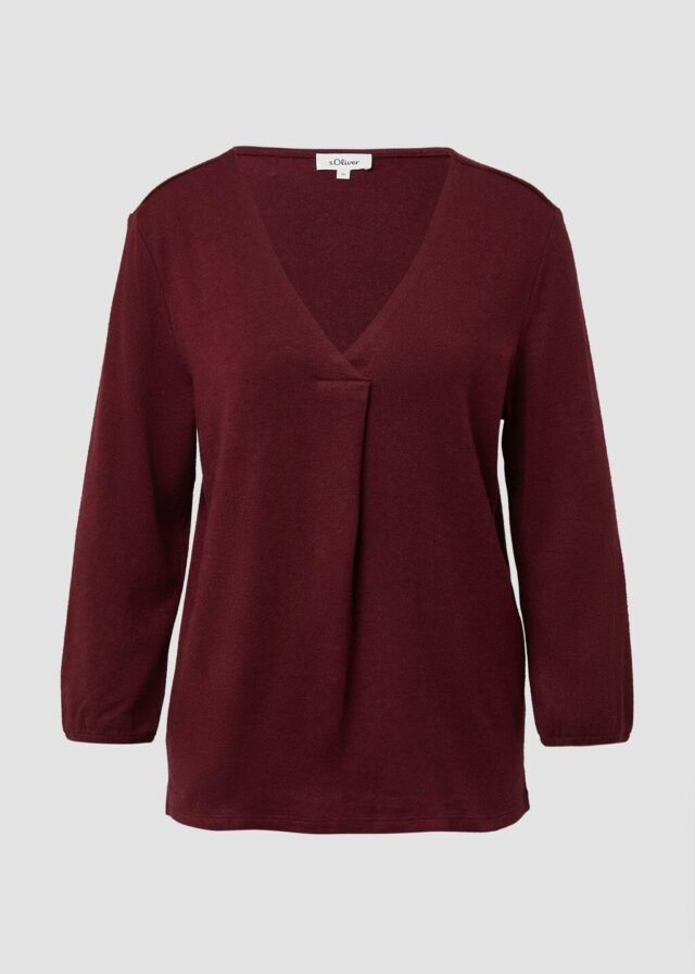 Meliertes Shirt mit V-Ausschnitt und elastischen Ärmelbündchen