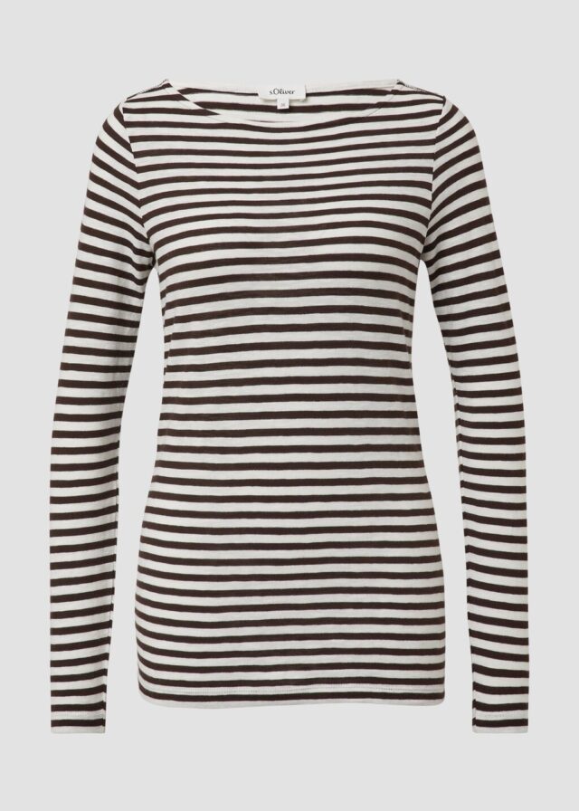 Longsleeve in Streifen-Optik mit U-Bootausschnitt