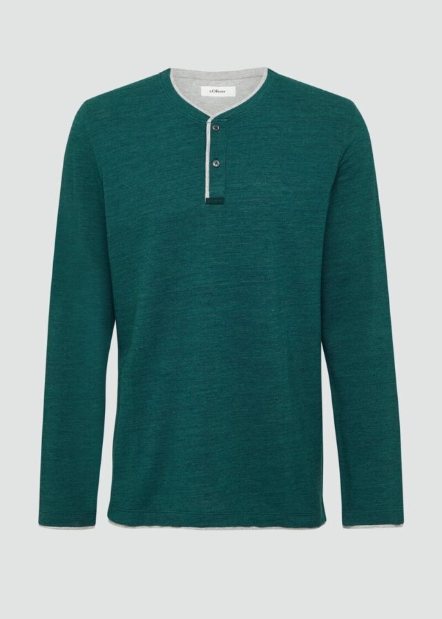 Meliertes Piqué-Henleyshirt mit Kontrast-Details