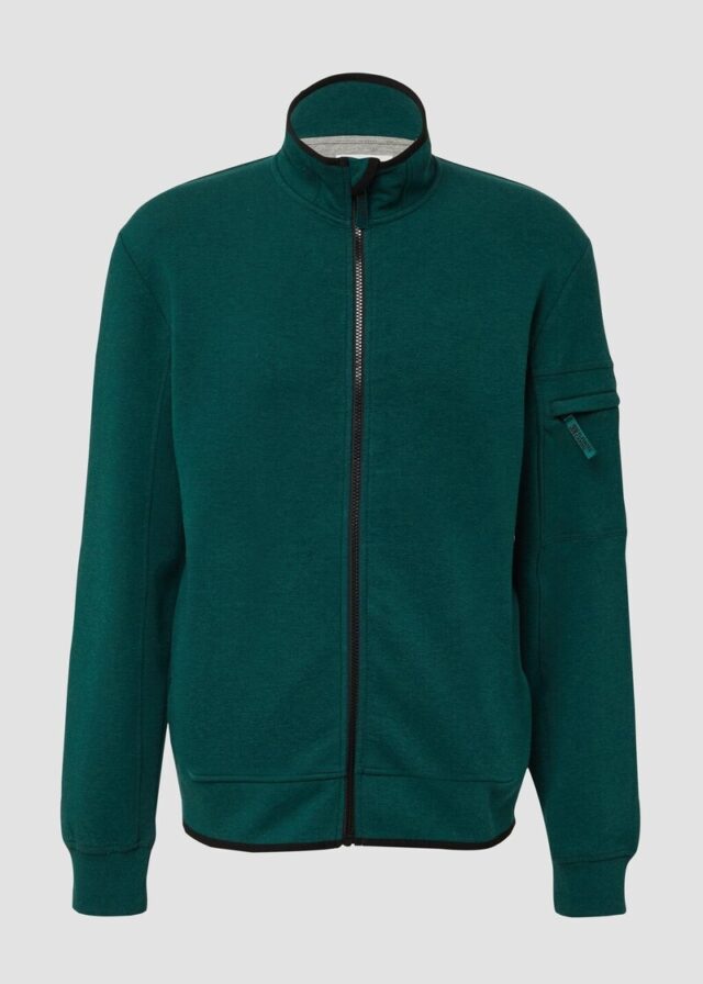 Melierte Sweatjacke mit Ärmeltasche