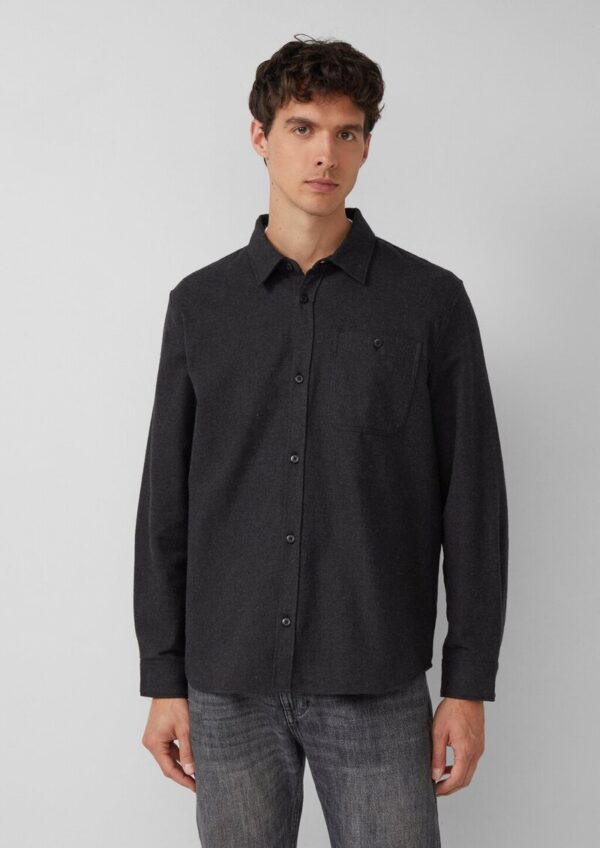 Regular Fit: Baumwollhemd in Woll-Melange-Optik