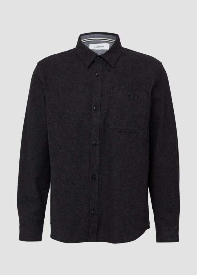 Regular Fit: Baumwollhemd in Woll-Melange-Optik