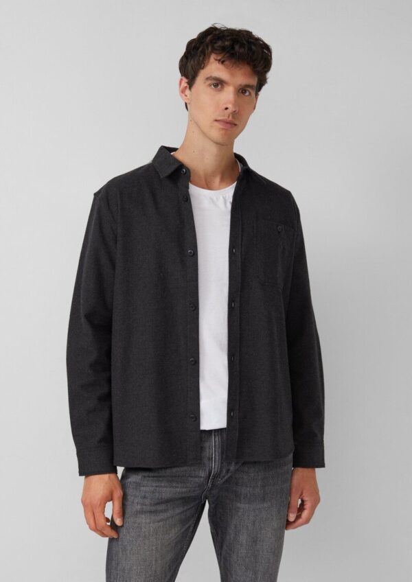 Regular Fit: Baumwollhemd in Woll-Melange-Optik