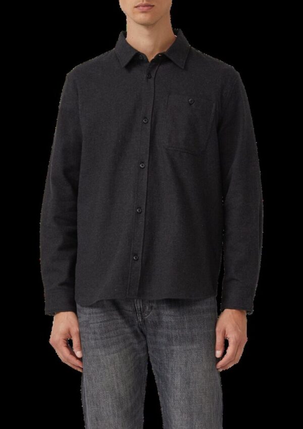 Regular Fit: Baumwollhemd in Woll-Melange-Optik