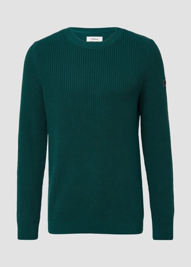 Strukturierter Baumwoll-Pullover mit Label-Patch