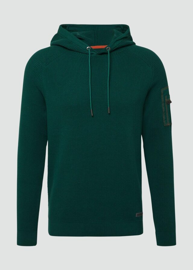 Struktur-Hoodie im Materialmix mit Ärmeltasche