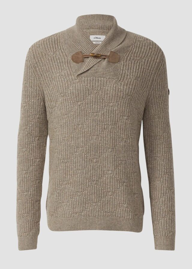 Wollmix-Pullover mit Schalkragen und Struktur