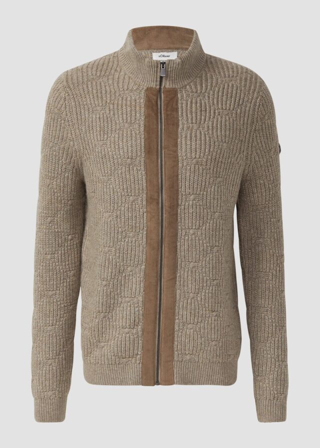 Strickjacke aus Wollmix mit Struktur und Cord-Details