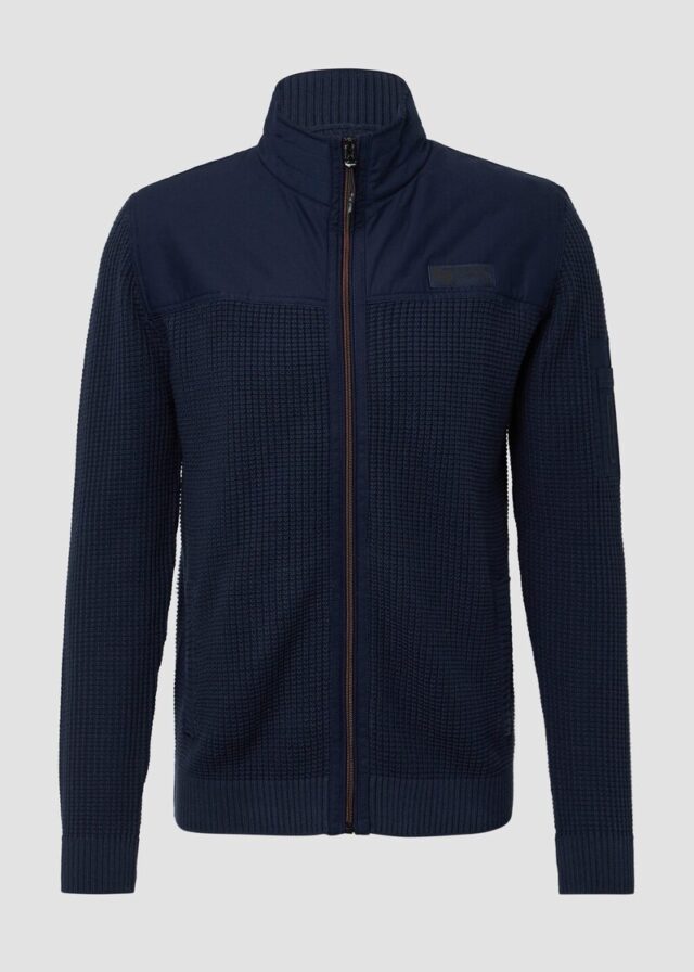Sportive Strickjacke im Fabricmix mit Kontrastdetail