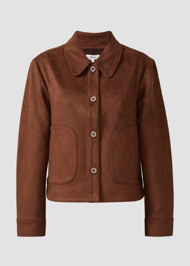 Leichte Jacke in Veloursleder-Optik mit aufgesetzten Taschen