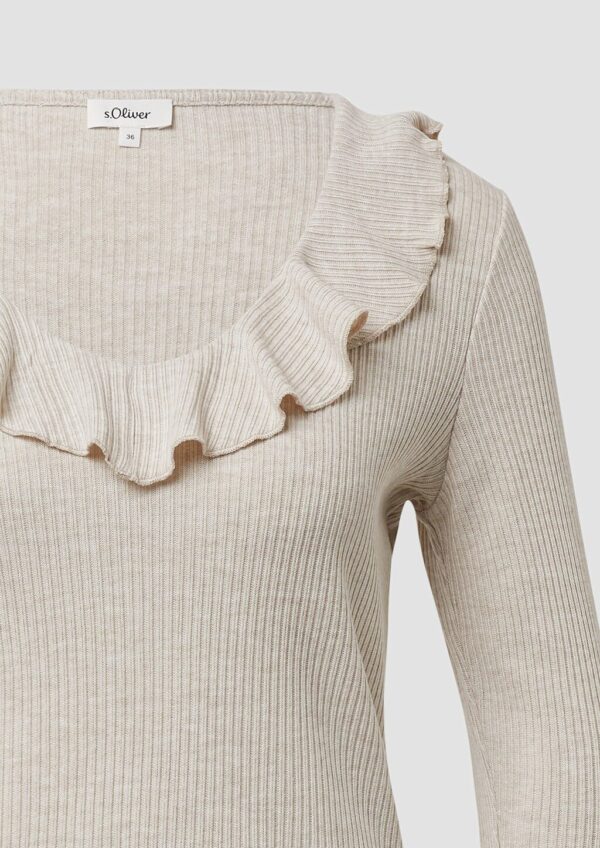 Strick-Shirt im Slim Fit mit Volants