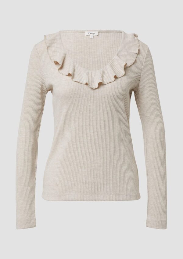Strick-Shirt im Slim Fit mit Volants