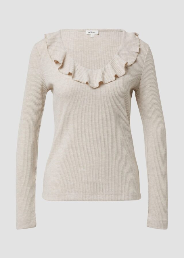 Strick-Shirt im Slim Fit mit Volants