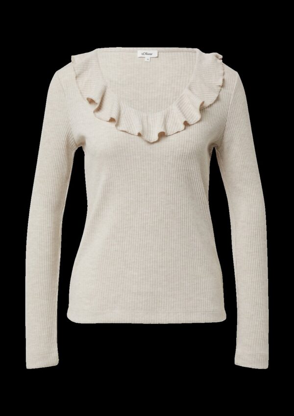 Strick-Shirt im Slim Fit mit Volants