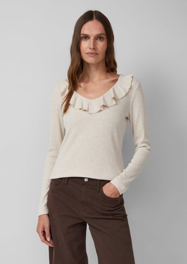 Strick-Shirt im Slim Fit mit Volants