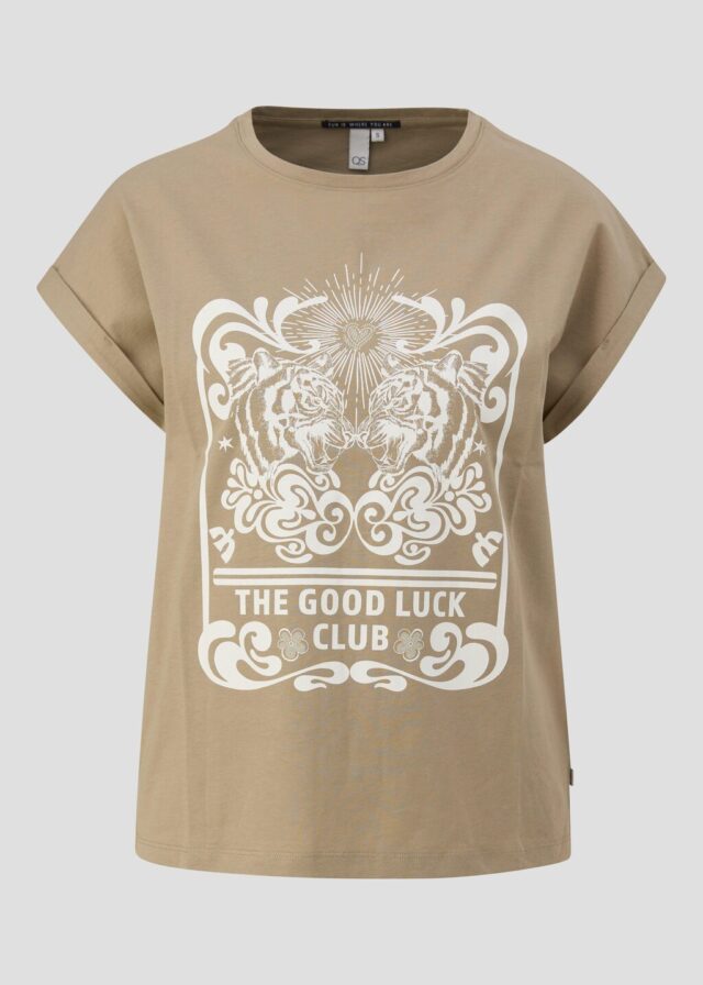 Baumwollshirt mit überschnittener Schulter Frontprint