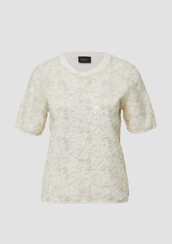 Floral gemustertes Shirt mit Pailletten und Glitzergarn