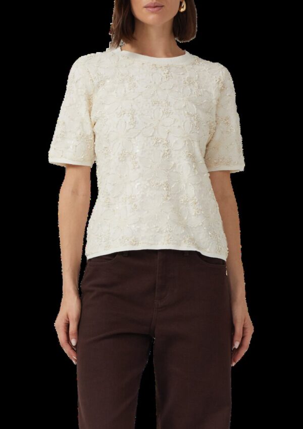 Floral gemustertes Shirt mit Pailletten und Glitzergarn