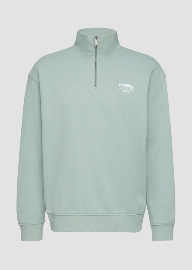 Stehkragen Sweatshirt mit Reißverschluss und Frontprint