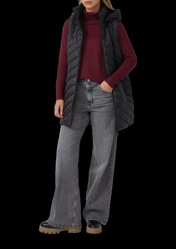 Lange wattierte Steppweste mit abnehmbarer Kapuze