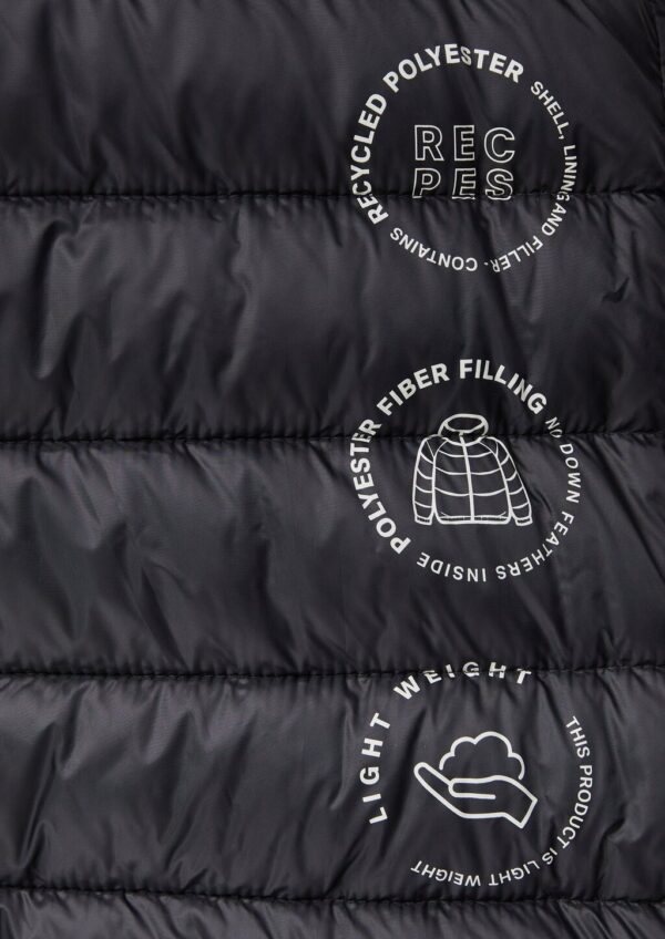 Lange wattierte Steppweste mit abnehmbarer Kapuze