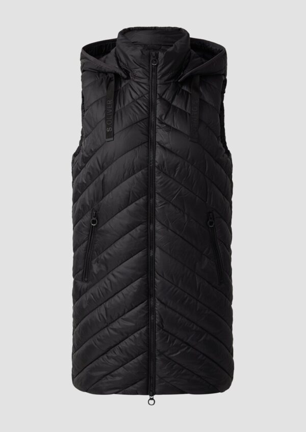 Lange wattierte Steppweste mit abnehmbarer Kapuze