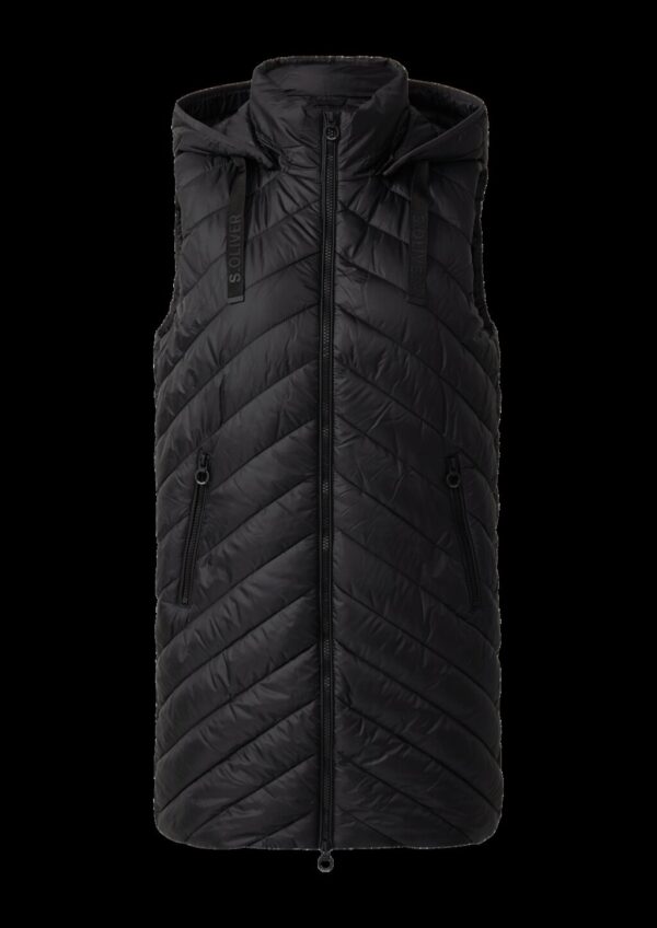 Lange wattierte Steppweste mit abnehmbarer Kapuze