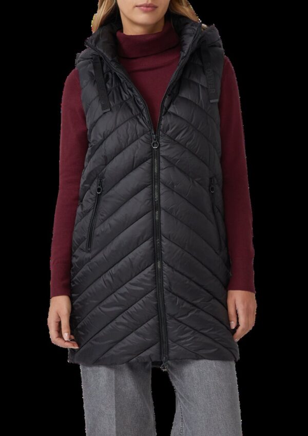 Lange wattierte Steppweste mit abnehmbarer Kapuze