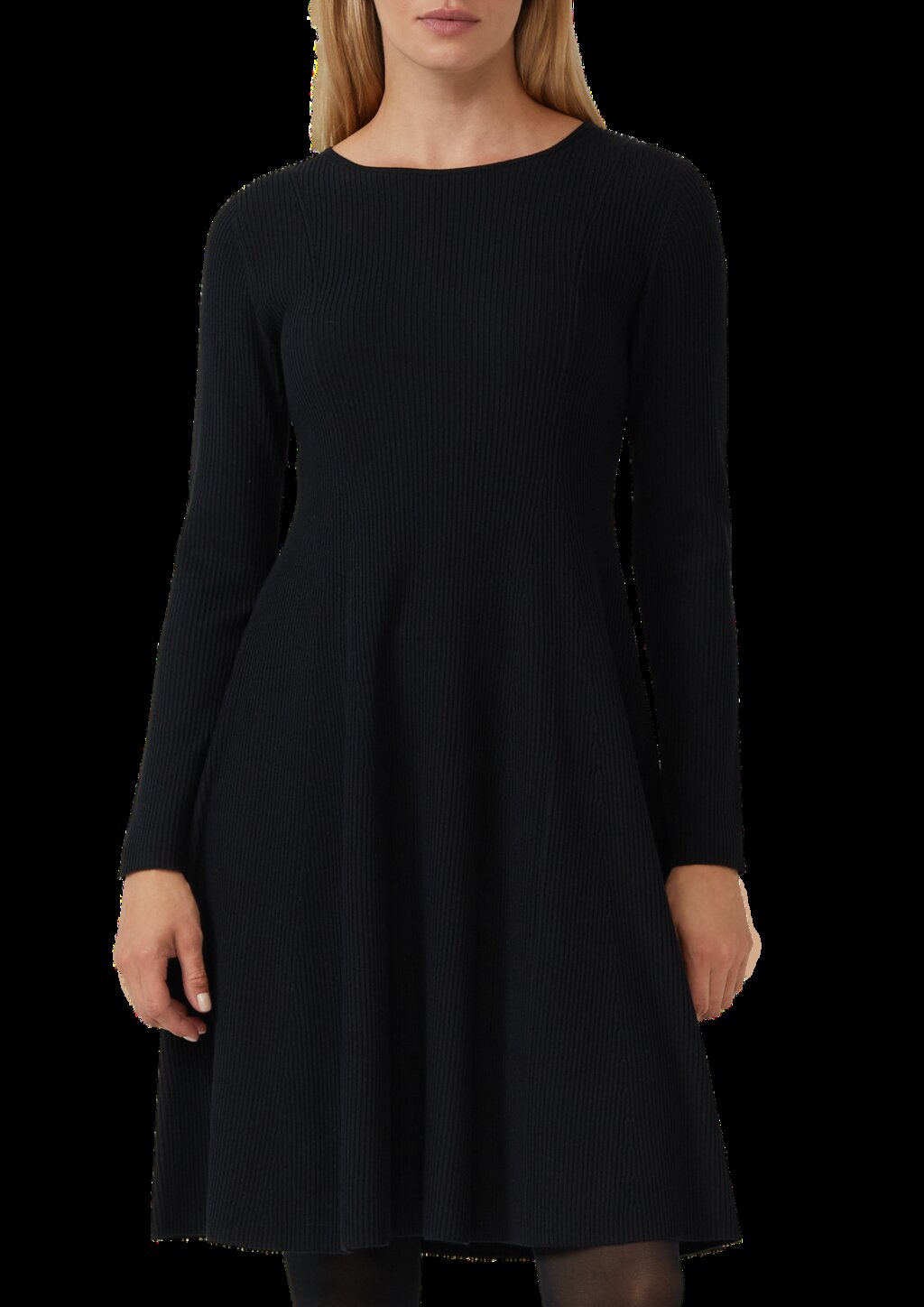 Ausgestelltes Feinstrick-Kleid mit Rippstruktur