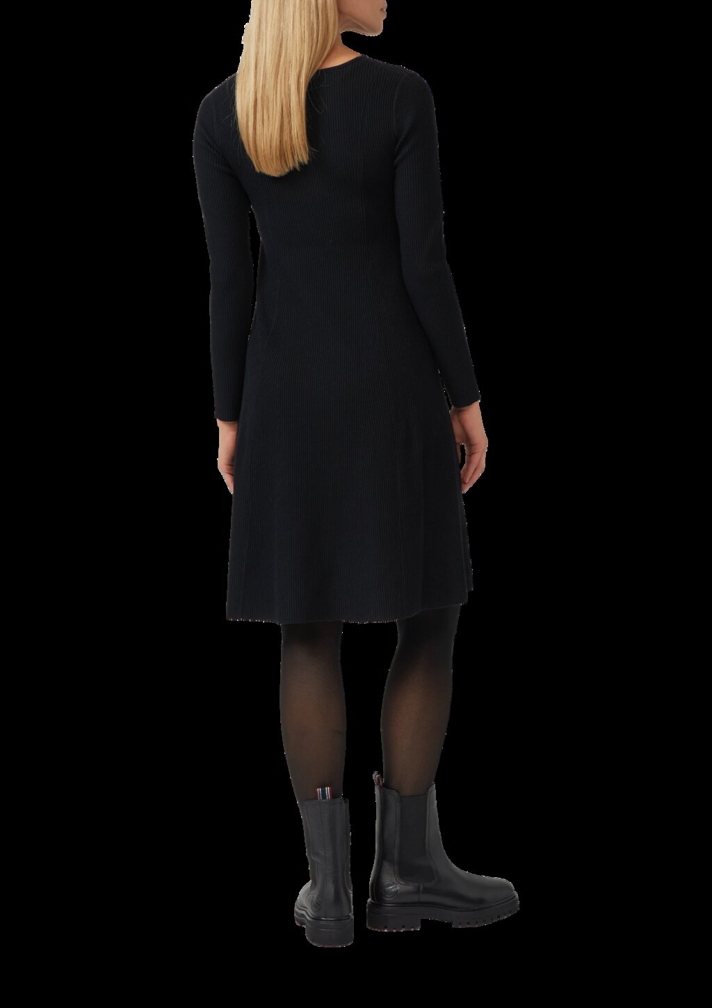 Ausgestelltes Feinstrick-Kleid mit Rippstruktur