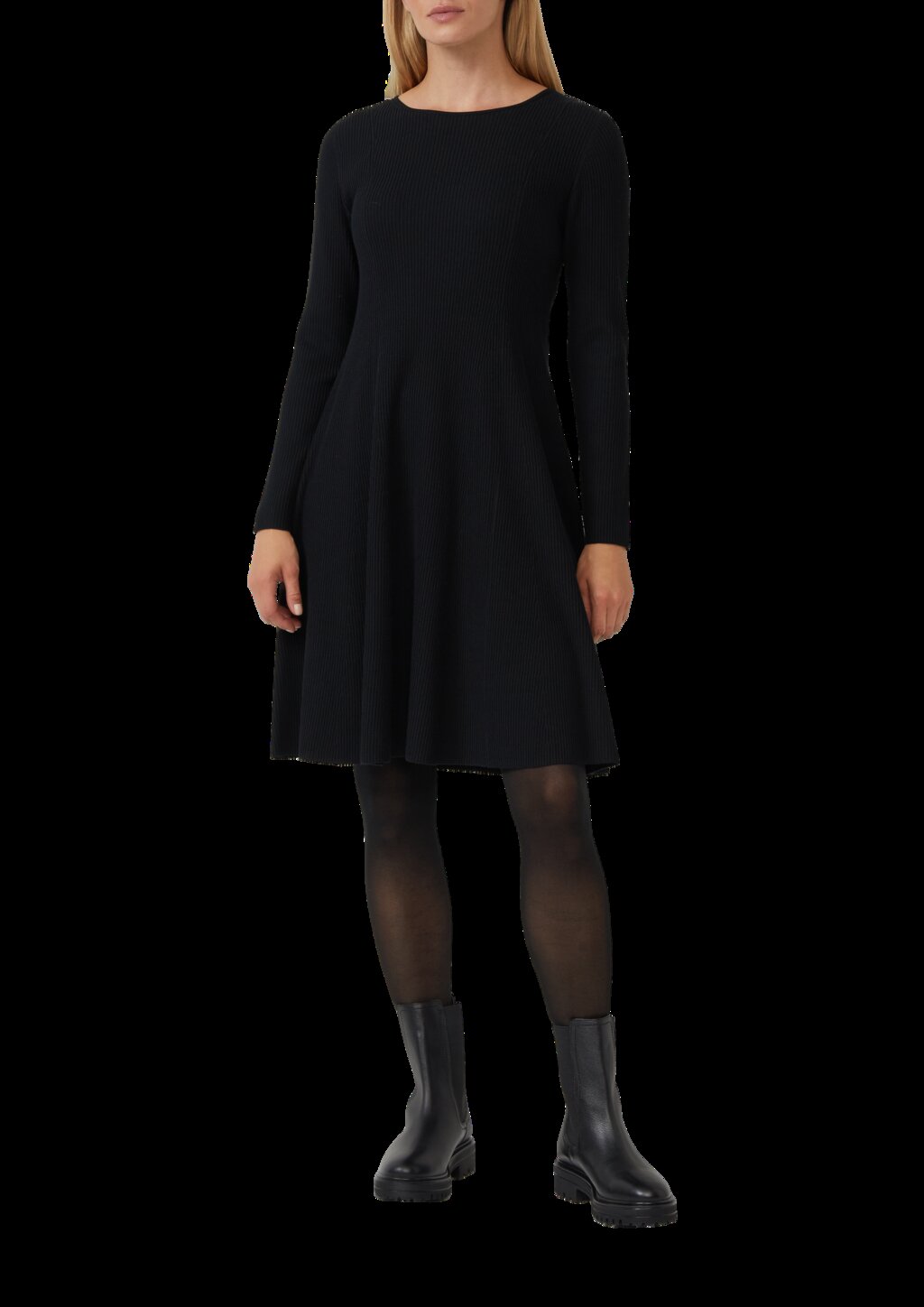 Ausgestelltes Feinstrick-Kleid mit Rippstruktur