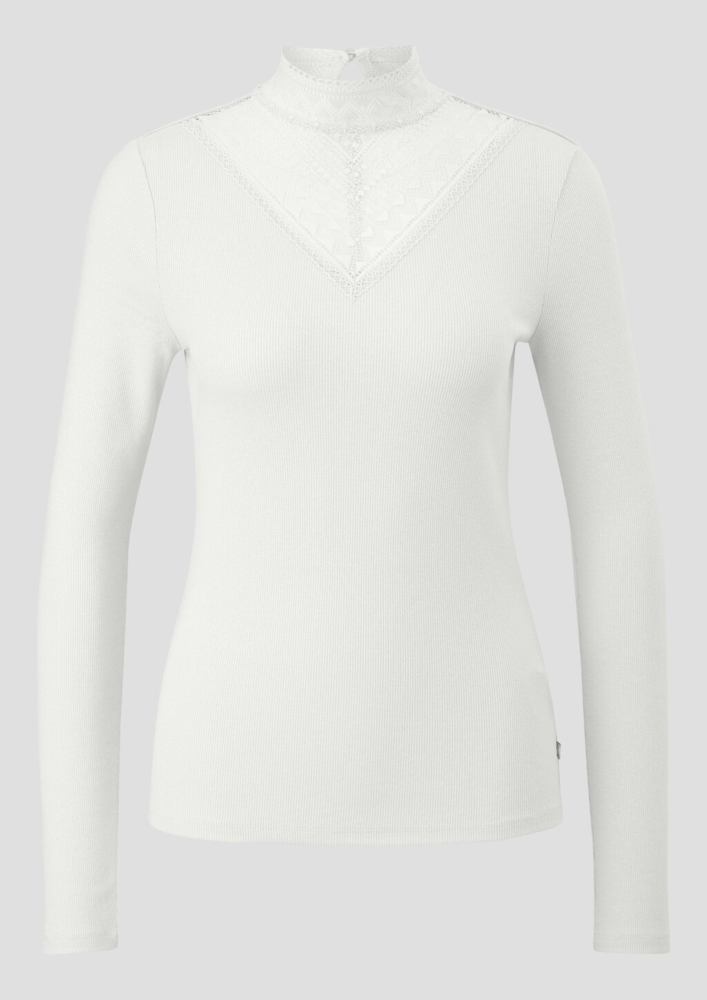 Rippshirt mit Spitzeneinsatz und Stehkragen