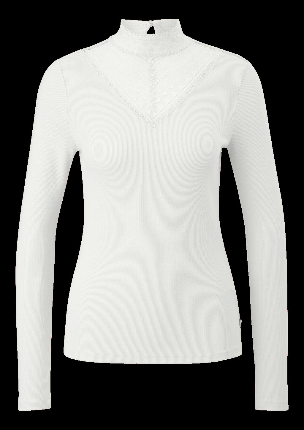 Rippshirt mit Spitzeneinsatz und Stehkragen