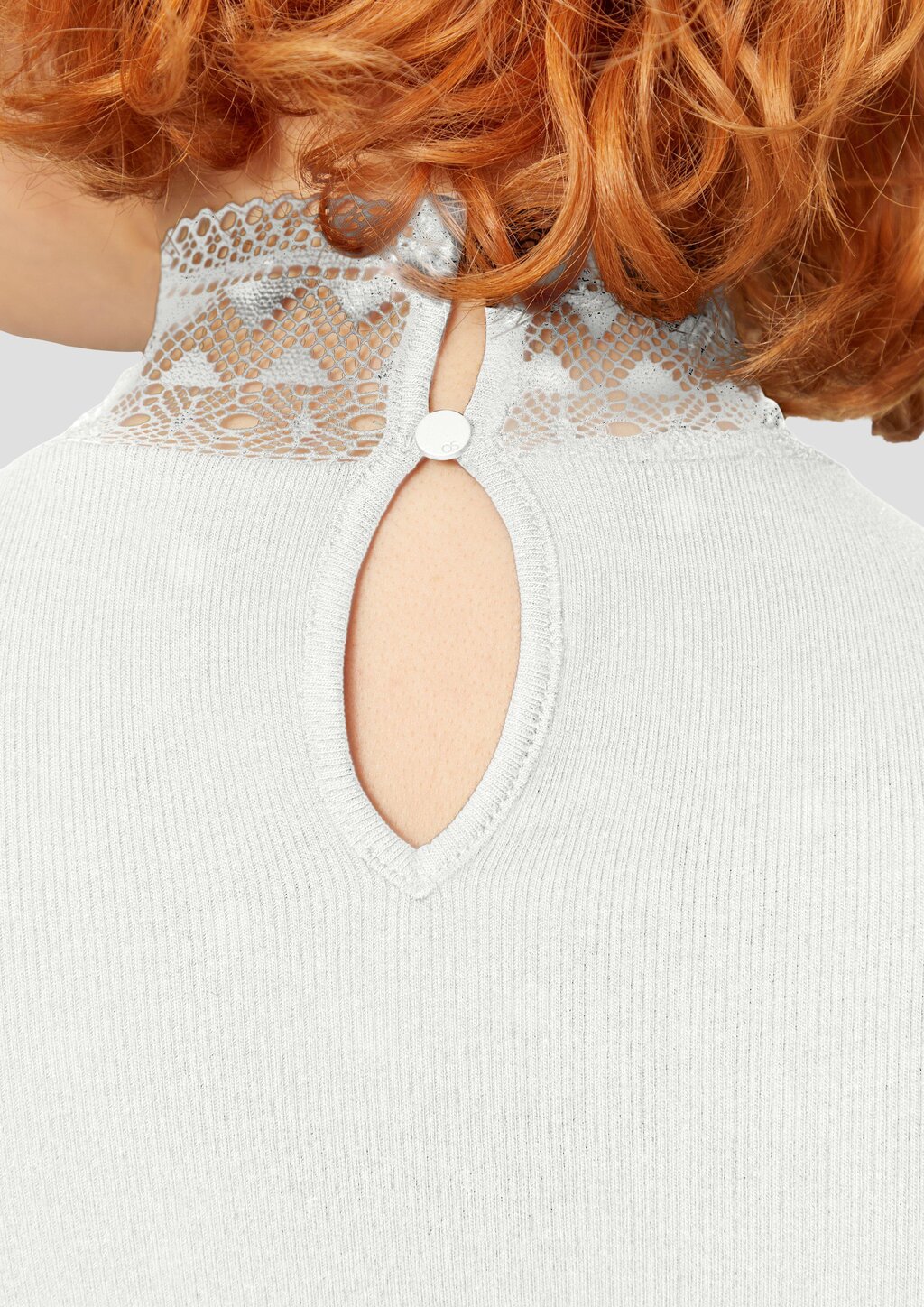 Rippshirt mit Spitzeneinsatz und Stehkragen