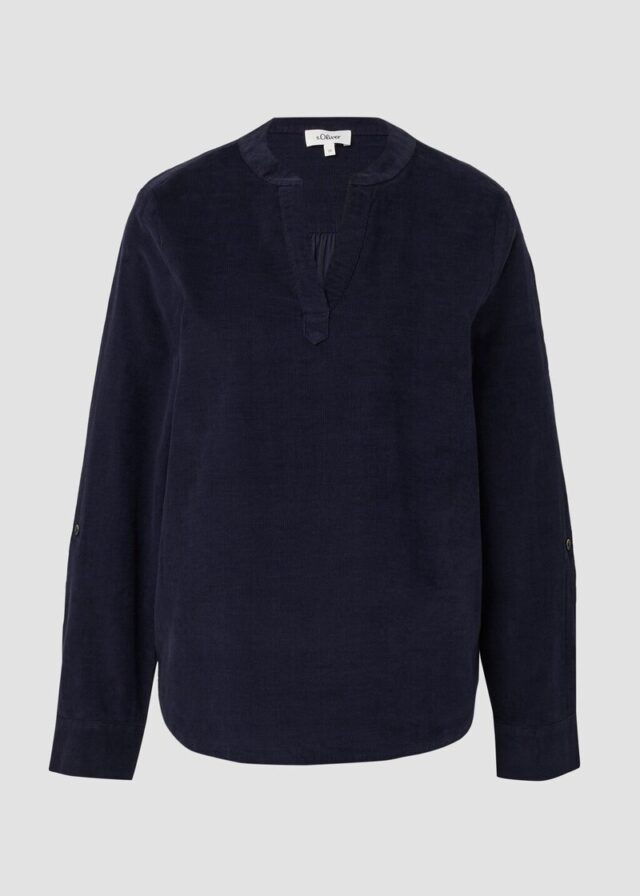 Feincord-Bluse mit Turn-up und Raffung am Rücken