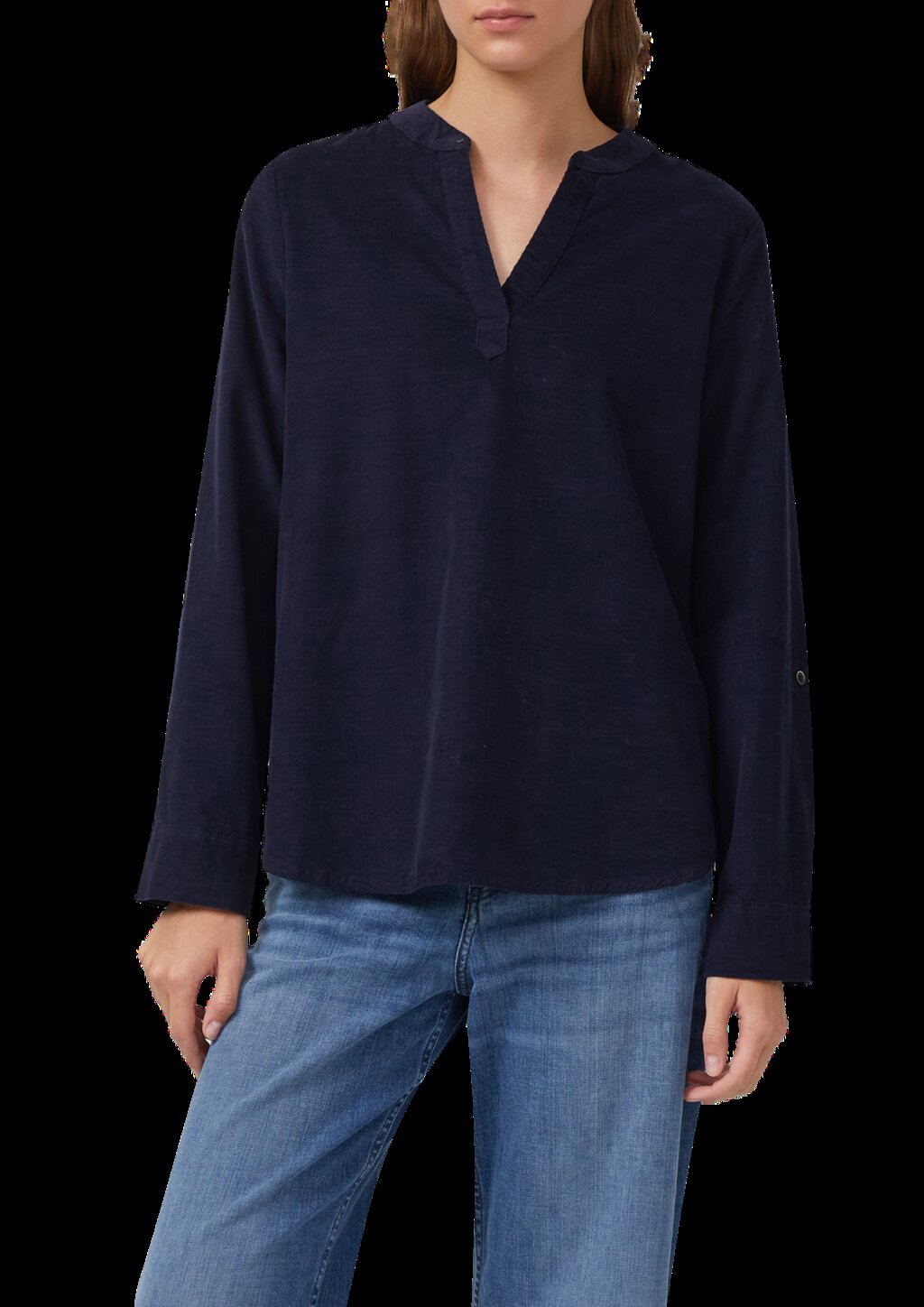 Feincord-Bluse mit Turn-up und Raffung am Rücken